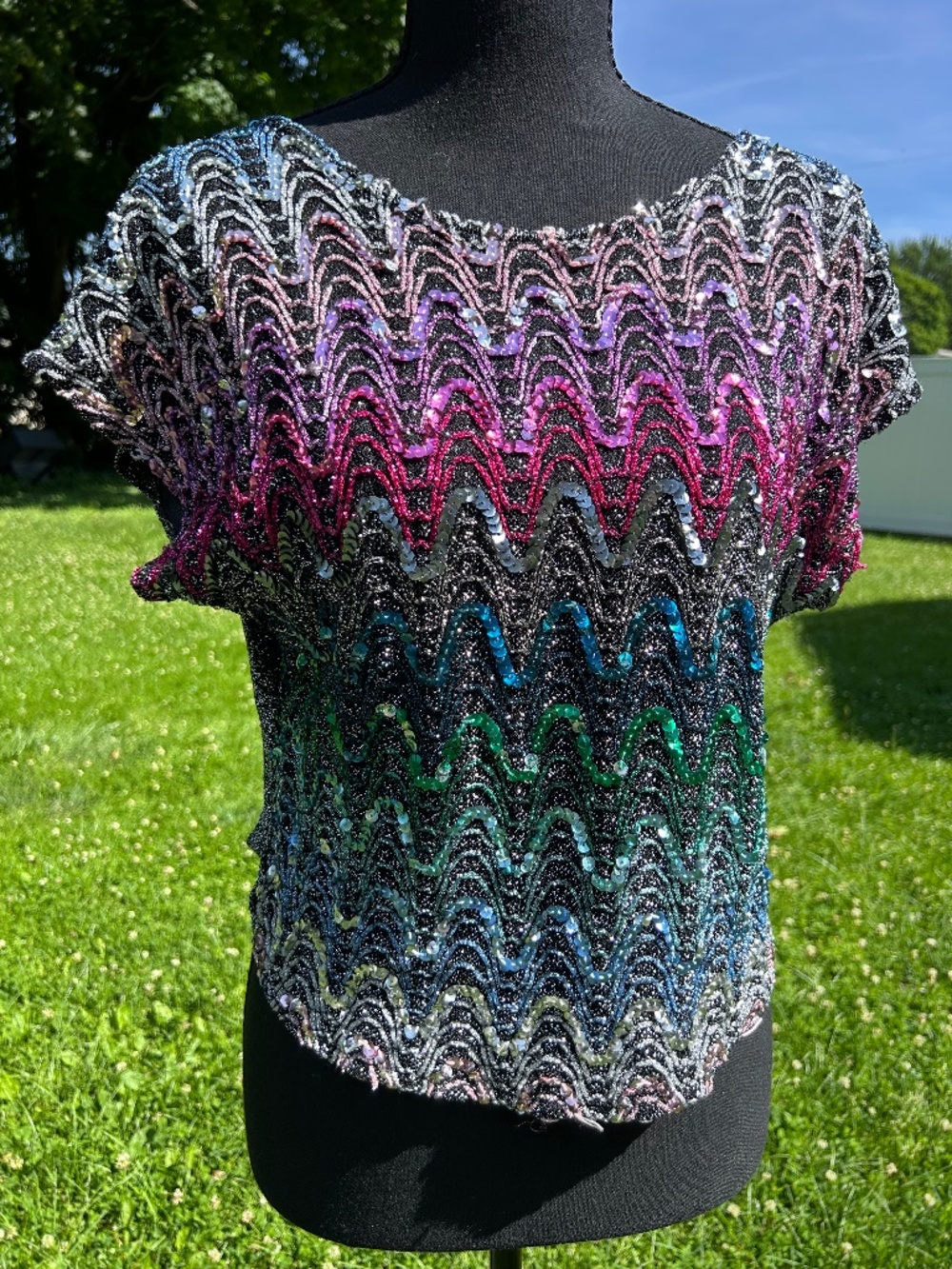 Vintage Sequins Sparkly Rhoda Lee Crop Top L Large